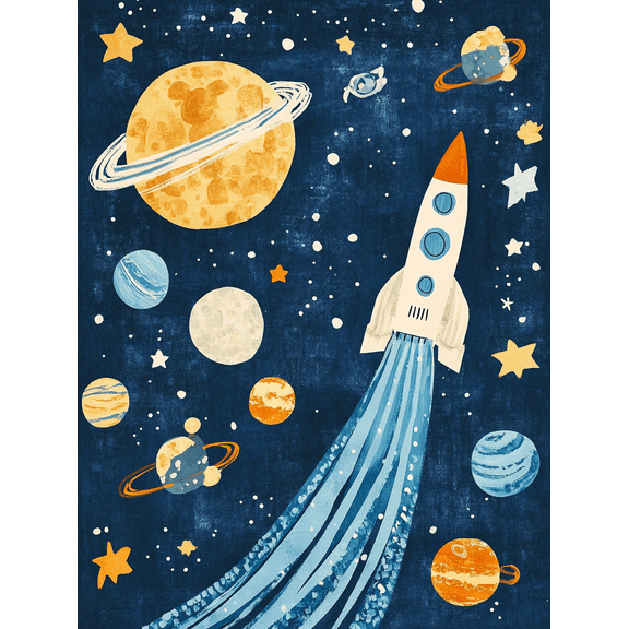 Space Rocket Canvas Print/Wall Art,Suitable for Living Room,Bedroom,Office,Kids Room,Playroom Decoration.