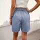 thumbnail image 3 of Pantalones cortos anchos con cintura elástica para mujer, pantalones cortos de trabajo lisos con volantes y bolsillos, diseño con botones en la parte delantera para un look moderno, 3 of 8