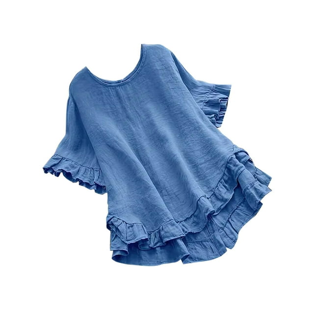 ameIAEA Blouses à Manches Courtes pour Femmes Col Rond Couleur Unie Chemises Décontractées Tops Été Printemps 2025