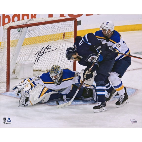 Jordan Binnington St. Louis Blues Autographed 16" x 20" 2019 Stanley Cup Playoffs Game 1 Game-Preserving Save vs. Winnipeg Photograph - Fanatics Authentic Certified