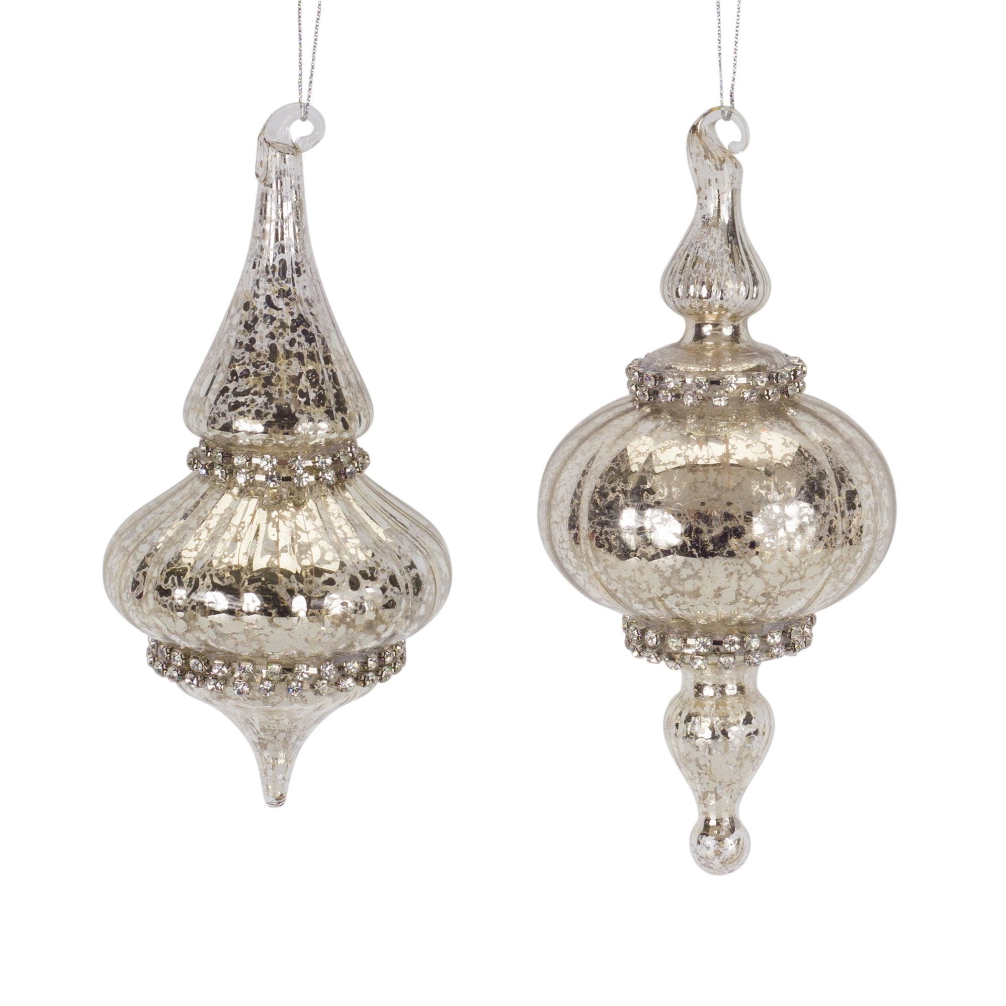 Set of 6 Diamonds Design Crystal Clear Glass Drop Ornaments 8