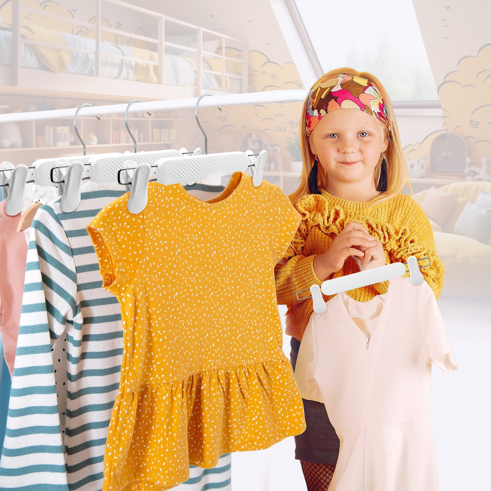 Allhall 30 Pack Plastic Pant Skirt Hangers with Clips,  Non-Slip with 360° Swivel Hook, Frosted Embossing Shorts Hanger for Kids, Baby, Children, Toddler, Women