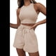thumbnail image 1 of Conjuntos de Verano para Mujer, Conjunto Informal de 2 Piezas con Top Corto y Pantalones Cortos de Punto Gofre, Ropa de Dormir, Color Albaricoque XXL, 1 of 9