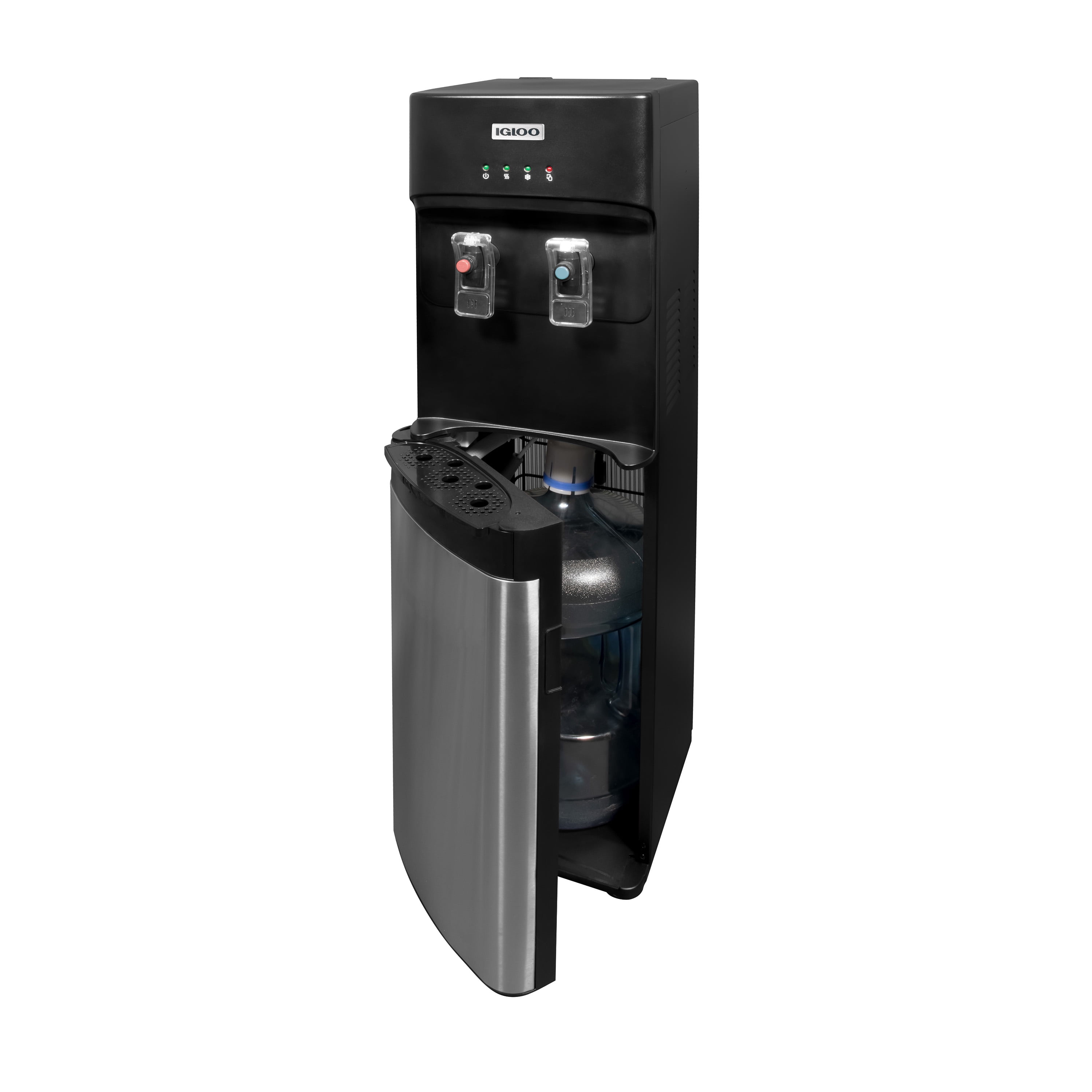 Igloo Stainless Steel Hot, Cold & Room Water Cooler Dispenser, Holds 3 & 5 Gallon Bottles, 3 Temperature Spouts, No Lift Bottom Loading, Child Safety Lock, Black/Stainless