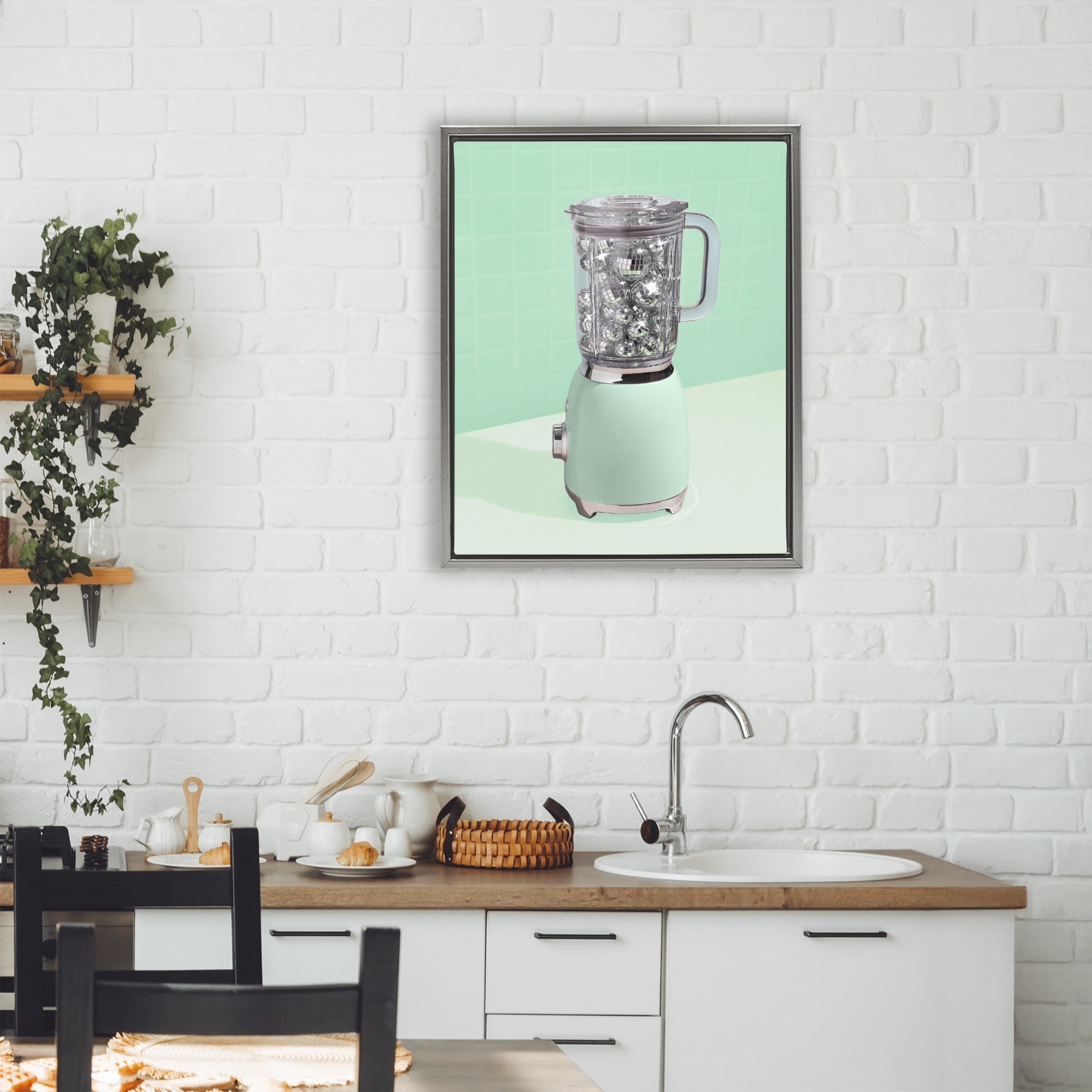 Stupell Industries Disco Drink Blender over Green Gray Framed Floater Canvas Wall Art, design by LISH Creative