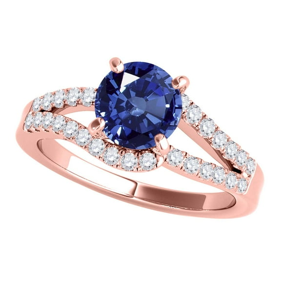 Aonejewelry 1.15 Ct. Sapphire and Diamond Twin Shank Engagement Ring Crafted In 14k Solid Rose Gold