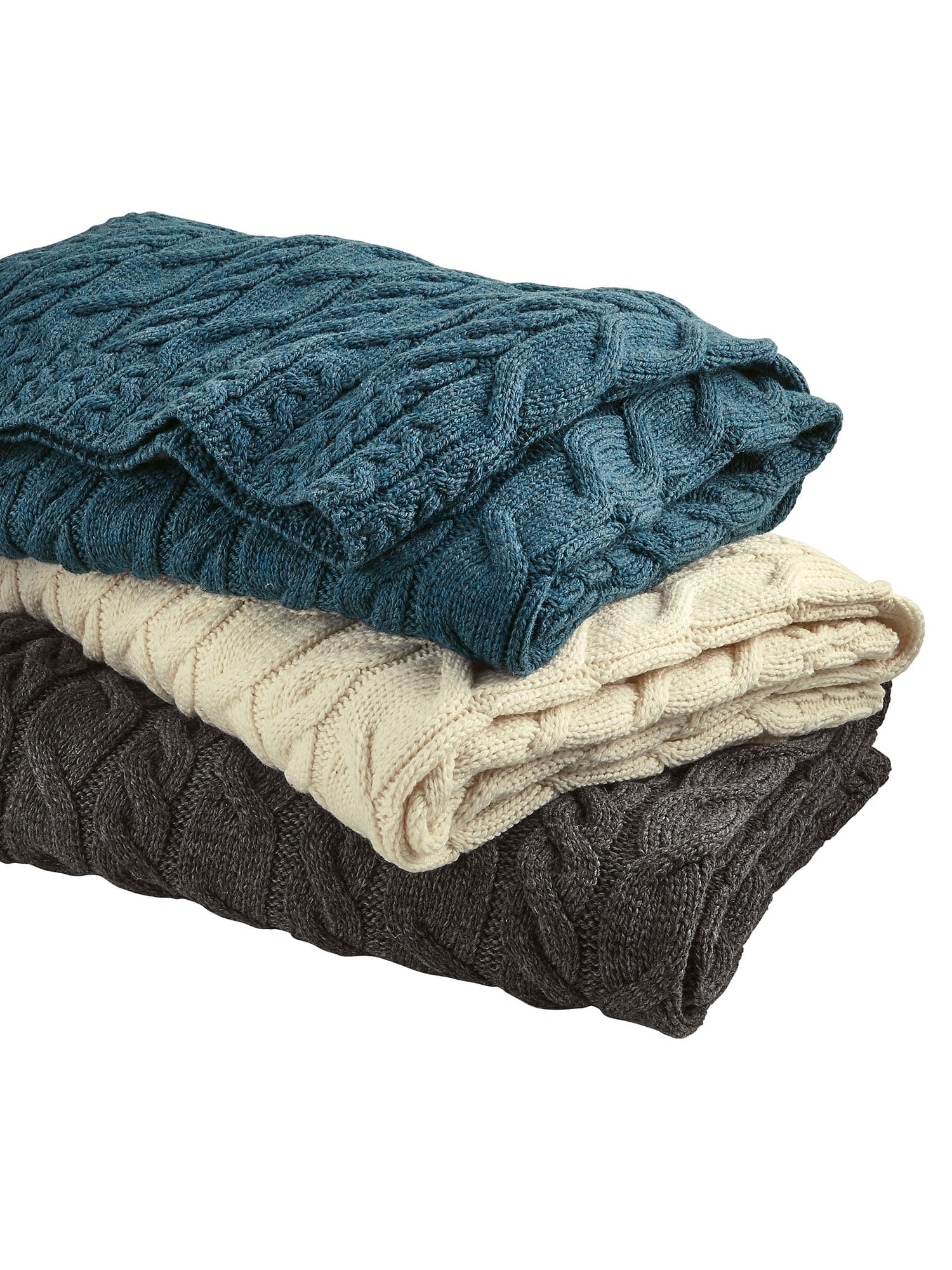 Aran Woollen Mills Cable-Knit Throw Blanket - Merino Wool Afghan, 40" x 60" - Natural