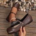 thumbnail image 2 of Womens Mary Jane Flats - Brown Square Toe PU Faux Leather Shoes with Buckle Strap for Women, Comfortable Work & Casual Ballet Flats,Size 9.5, 2 of 9
