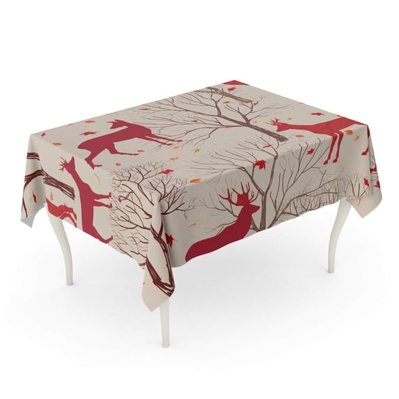 SIDONKU in Autumn Forest Pattern Fall Leaves and Trees Deer Tablecloth Table Desk Cover Home Party Decor 52x70 inch