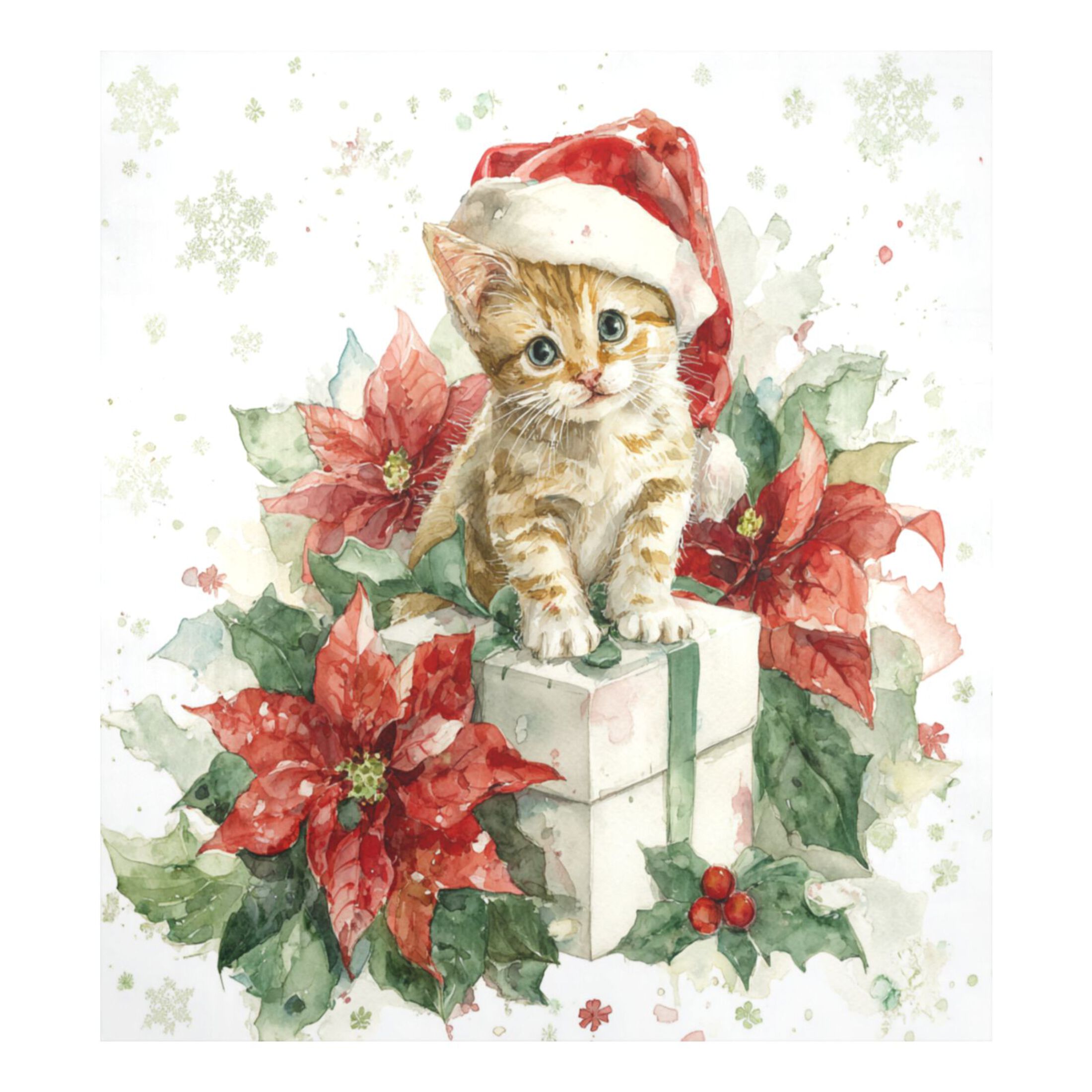 Dishwasher Magnetic Refrigerator Magnet Cover Sticker Home Decorative 23"x26" Poinsettia Flowers and Christmas Kitten