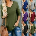 thumbnail image 2 of SAYFUT Womens V Neck Tunic T Shirt Casual Loose Long Sleeve Basic Shirt Top Plus Blouse, 2 of 3