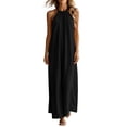 thumbnail image 7 of Miluxas Women's Halter Neck Sleeveless Maxi Dress Pleated Front A Line Looes Flowy Long Dress with Pockets Lightweight Beach Vacation Outfits Black, 7 of 7