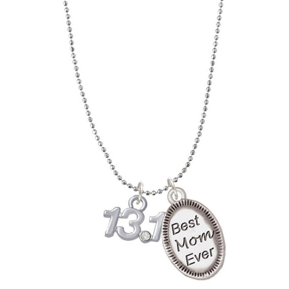 Delight Jewelry Silvertone Half Marathon - 13.1 with Clear Crystal Best Mom Ever Charm Necklace