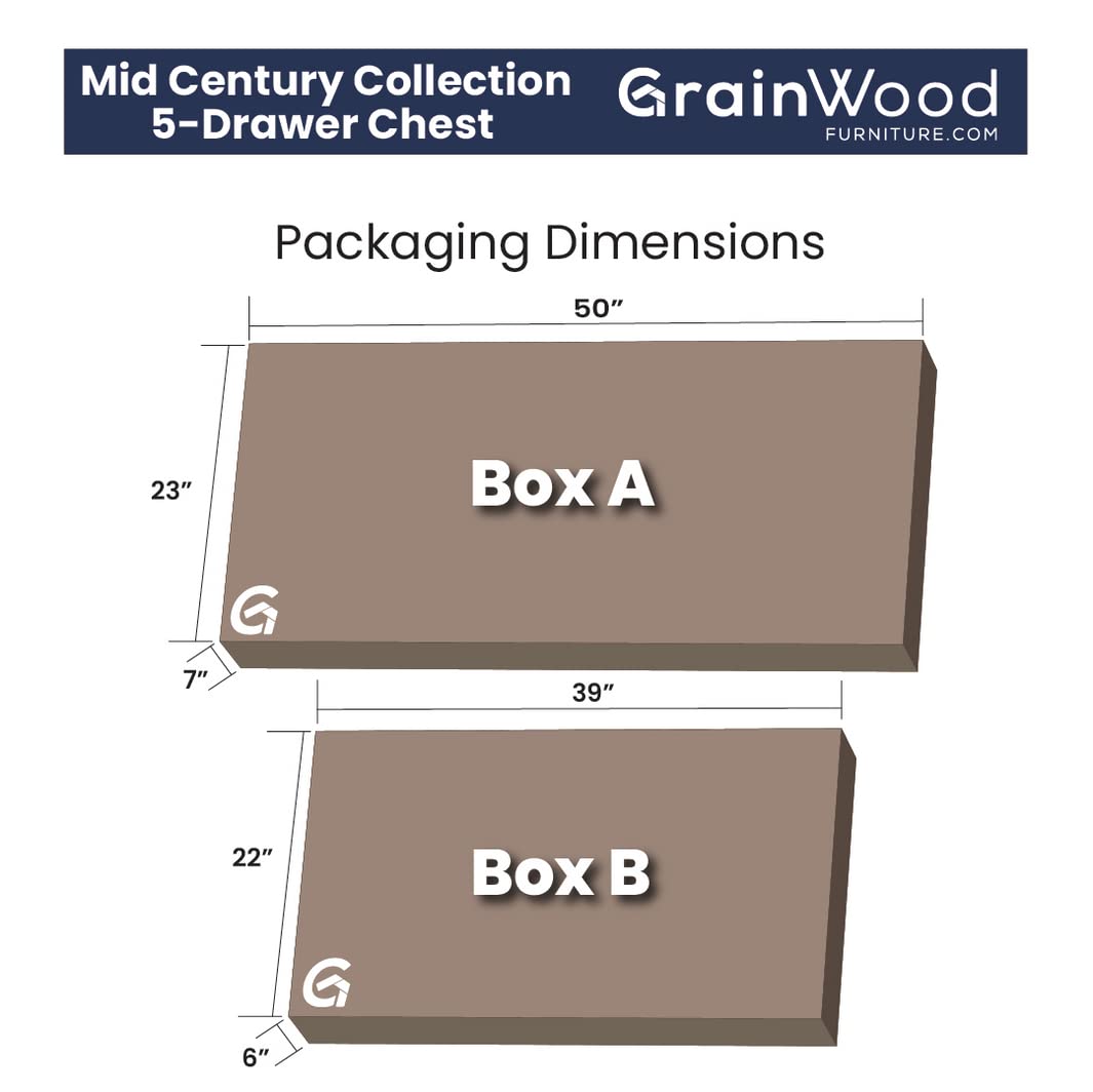 Grain Wood Furniture Mid Century 5-Drawer Chest, Brushed Walnut