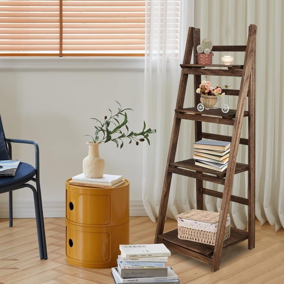 4-Tier Ladder Shelf Wall Ladder Bookshelf Bookcase Furniture Storage Rack Shelves