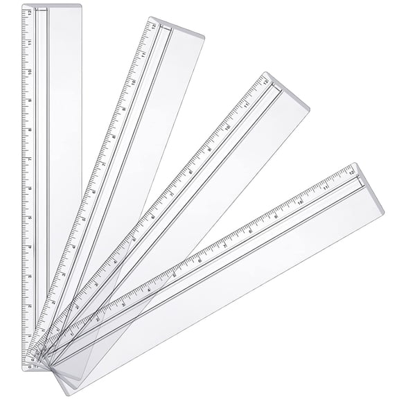 4 Pieces Magnifying Ruler Clear Data Processing Magnification Plastic Transparent Accounting Drafting Tools Kits Construction for Reading Drawing (12 Inch)