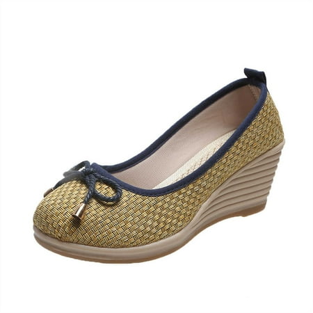 

Nrmvnmi 2024 Women s Wedge Shoes Closed Toe Plus Size Wedge with Bow Thick Sole Trendy Shoes Yellow Mothers Day Gifts