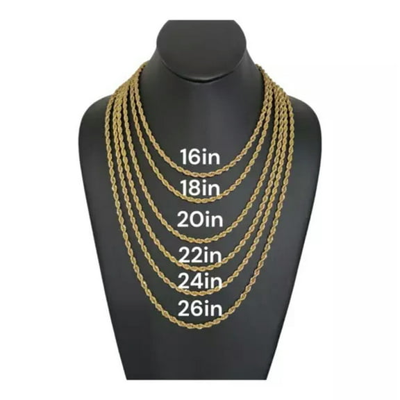 GKNET Stainless Steel Gold Plated Rope Chain 4mm Hip Hop Jewelry, Unisex, Men, Women-Gold-18in