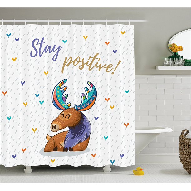 Moose Shower Curtain Set By Quote Stay Positive Motivational Deer Boho Retro Colorful Antlers Under The Rain Hearts Fabric Bathroom Decor With Hooks 70 By Ambesonne Walmart Com Walmart Com