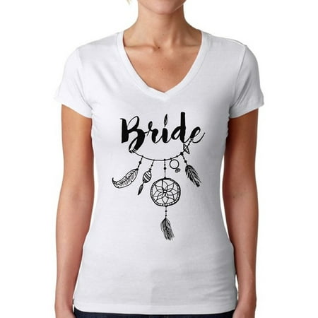 Awkward Styles Dreamcatcher Bride V-Neck Shirt Women's Bride Shirt Bohemian Bride V Neck Tshirt Cute Bride Shirts Bachelorette Party Tshirt Bride Squad Outfit Cute Wedding Party Gifts for (Best Bachelorette Gifts For Her)