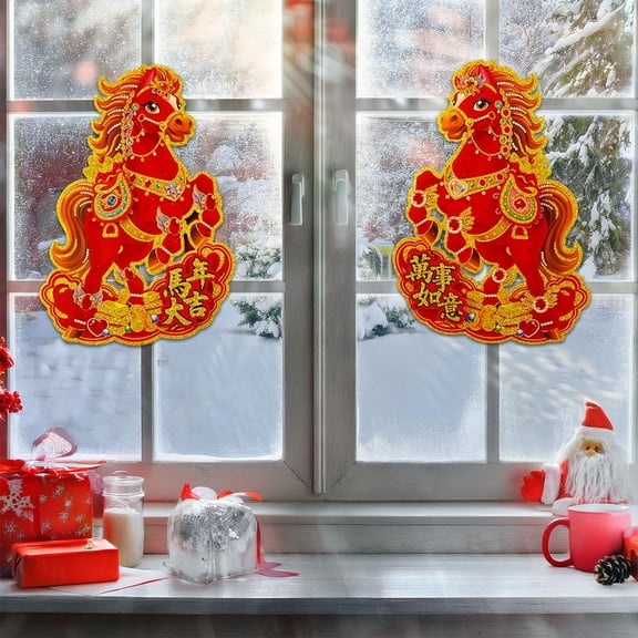 2PCS Chinese Horse Year Door Banner 2026, Spring Festival Wall Decor Red Window Decorations Chinese New Year Ornaments