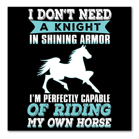 DistinctInk Custom Bumper Sticker - 8" x 8" Decorative Decal - Black Background - Don't Need Night - Perfectly Capable Horse