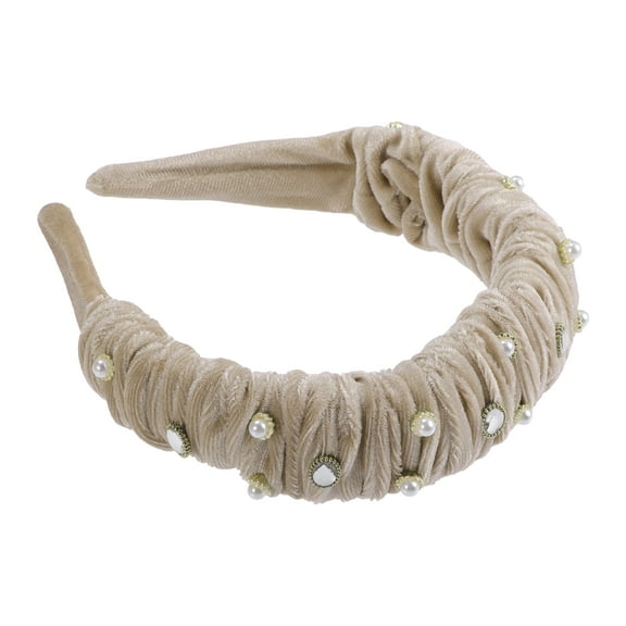 Unique Bargains 1 Pcs Rhinestone Headband Faux Crystal Headbands Hair Accessories for Women Beige 1.57 Inch Wide