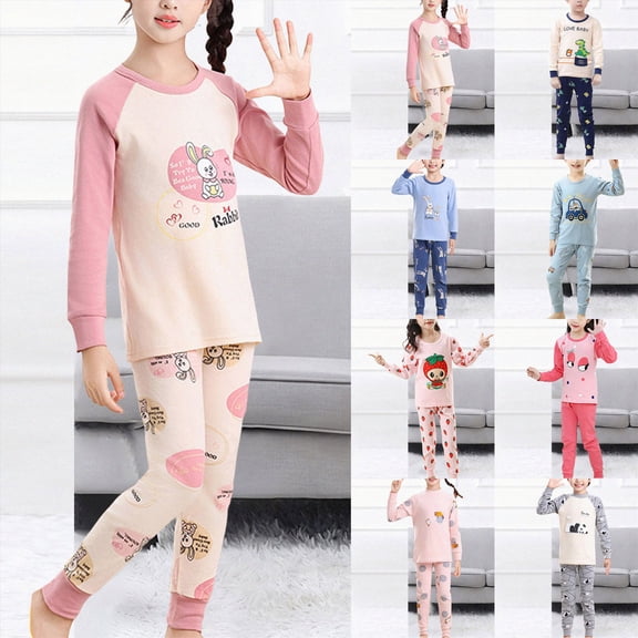 Girls Pajamas Pjs Set Kids Long Sleeve and Pants Jammies Casual Wear Girls' Sleepwear Lounge Clothes,everyday 6-12 Months 12-24 Months 2t 3t 4t 5t 6t 7t 8t 9t Children(Pink,13-14 Years)