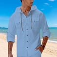 thumbnail image 6 of APEXFWDT Men's Long Sleeve Hooded Shirt Button Down Roll Up Sleeve Casual Shirt Cotton Linen Top with Pockets,L,Light Blue, 6 of 8