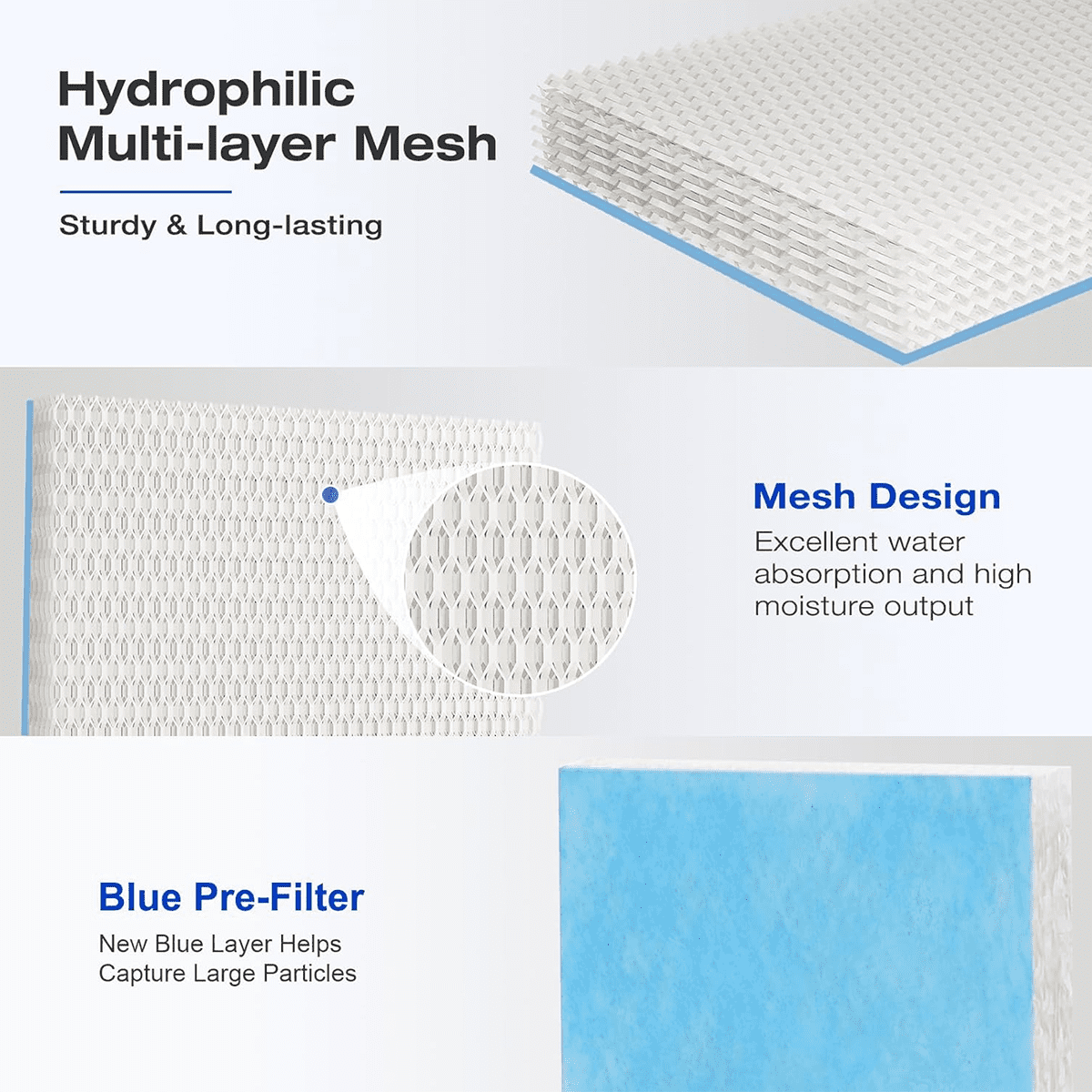HFT600 Humidifier Wick Filter  for Honeywell Top Fill Tower Humidifier HEV615 HEV620 Series  Compared to Part HFT600T HFT600PDQ Wicking Filter  Replacement Filter T Blue 2 Pack