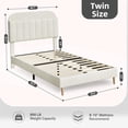 thumbnail image 2 of Tamaño individual forrado cama platform con estante de libros cabecero, cream blanca, heavy-duty steel support legs, easy to assemble, noise-free, no necesita colchón base, 2 of 8