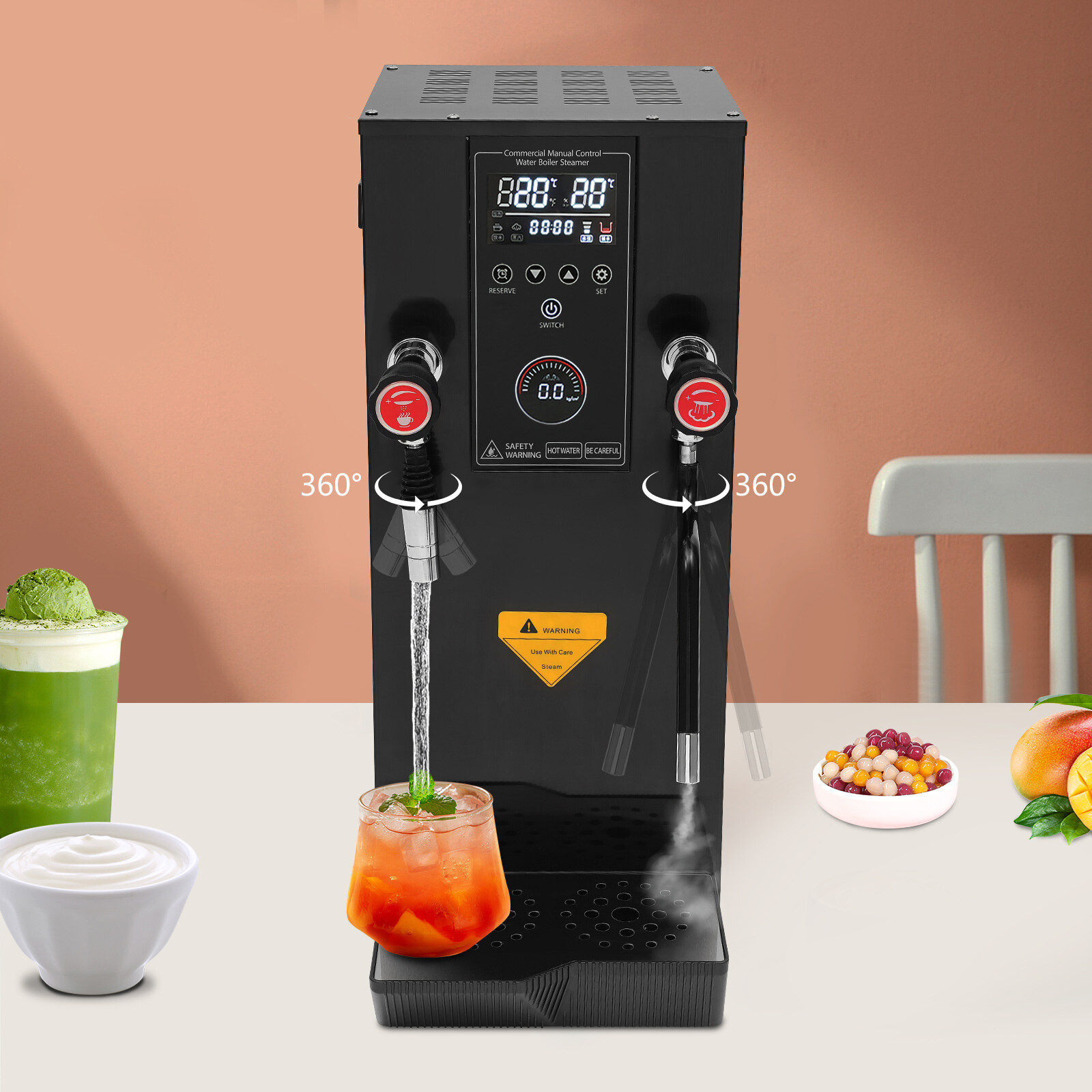 12L Hot Water Dispenser Fixed Time 304 Stainless Steel Hot Water Machine Black 10.23*11.02*25.2in