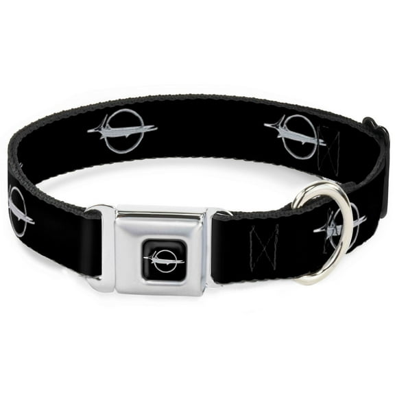Dodge Pet Collar, Dog Collar Metal Seatbelt Buckle, Barracuda Emblem Repeat Black Silver, 9.5 to 13 Inches 1.0 Inch Wide