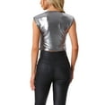 thumbnail image 3 of INSPIRE CHIC Women's Metallic Blouse Sleeveless Party Club Shiny Top XS Black Silver, 3 of 6