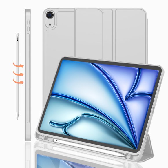 iMieet iPad Air 11 Inch Case 2024 (6th Generation) iPad Air 5th Generation Case 2022/4th Generation Case 2020 10.9 Inch with Pencil Holder Trifold Stand Smart Case (Light Gray)