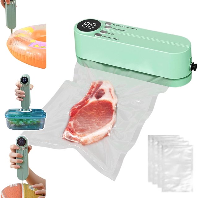 Mini Food Saver Vacuum Sealer Machine 2025 Updated,Cordless Rechargeable Sealer Digital Display Food Preservation Heat Sealer Machine for Dry/Moist Food Storage Green A