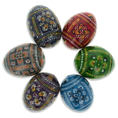 Set of 6 Geometric Ukrainian Wooden Easter Eggs 2.25