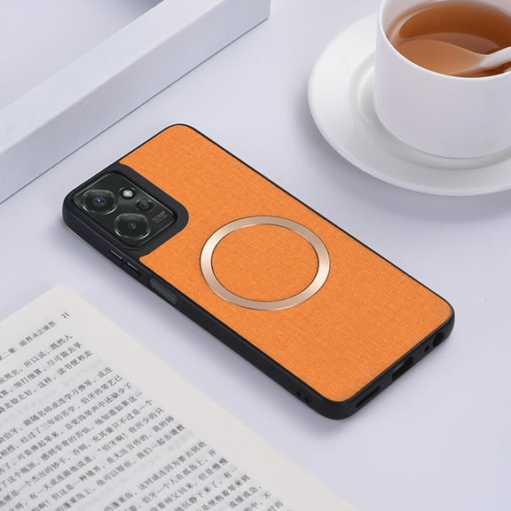 For Motorola Moto G Play 4G 2024 Matte Case [Compatible with Magsafe] Soft TPU Bumper   PU Leather Cloth Textured Back Ultra-Thin Business Shockproof Soft Drop Protective Case,Orange
