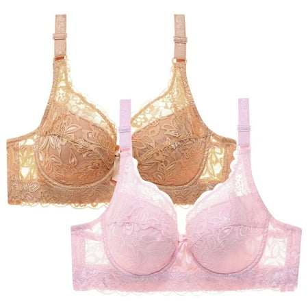 WREESH Women s 2 Pack Lace Bralette Push Up Soft Padded Bras Wireless Plunge Bra Adjustable Strap Comfortable Everyday Bra Underwear Khaki
