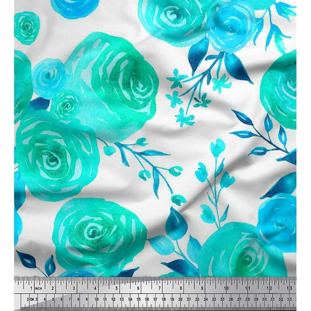 Soimoi Green Rayon Crepe Fabric Watercolor Floral Fabric Prints by Yard 46 Inch Wide