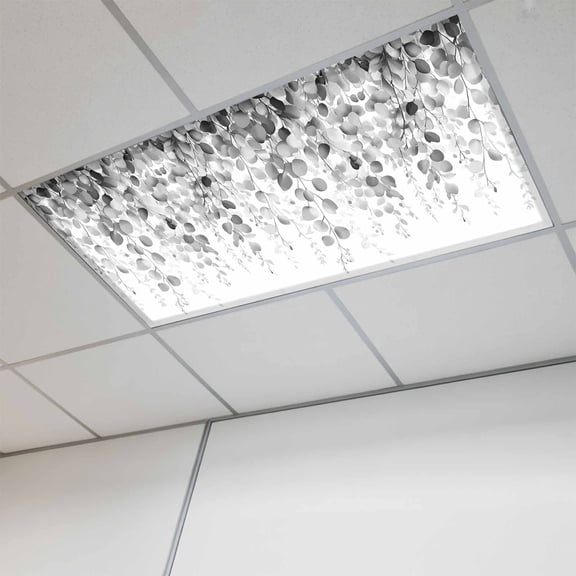 Grey Eucalyptus Fluorescent Light Covers, Spring Botanical Weeping Plant Aesthetic Magnetic Light Covers for Ceiling Lights, Fluorescent Ceiling Shade for Classroom Bedroom Office 4x2Ft x 1PCS