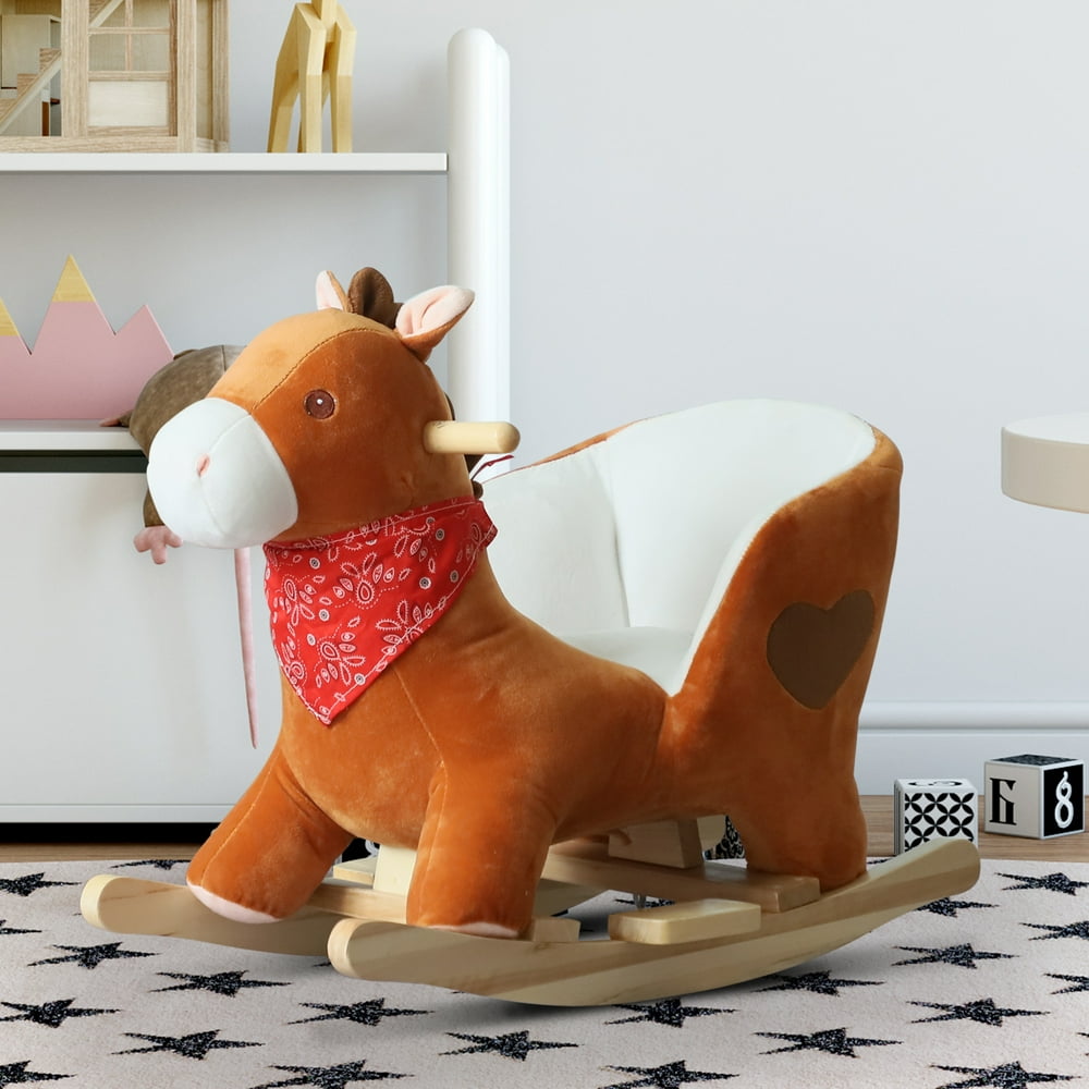 Qaba Kids Ride On Rocking Horse, Sturdy Wooden Constructure, with Songs, for Boys or Girls