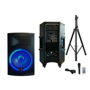 MR DJ PBX4500LED 15" 2-Way PA DJ 4500W Active Powered Bluetooth Karaoke Speaker LED Lighting + Speaker Stand