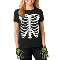 Halloween Costume Skeleton Glow In The Dark Juniors Costume T Shirt with Skeleton Gloves