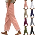 thumbnail image 1 of Women's Soft Fabric Wide Leg Pants Mid Rise Tummy Smoothing with Elastic Drawstring Lightweight Relaxed Fit Perfect for Business Casual Office Summer Travel or JASKFLY Army Green S, 1 of 8