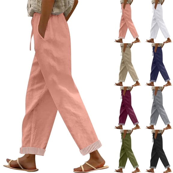 Pxxlle Cotton Linen Pants for Women Loose Fit Wide Leg Beach Vacation Long Pant Lightweight Drawstring High Waisted Summe Pant with Pockets Khaki XL