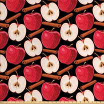 Fruits Fabric by the Yard, Cinnamon Sticks and Halved Beverage Ingredients Exotic Spices Agriculture, Decorative Upholstery Fabric for Chairs & Home Accents, Cinnamon Red Cream by Ambesonne