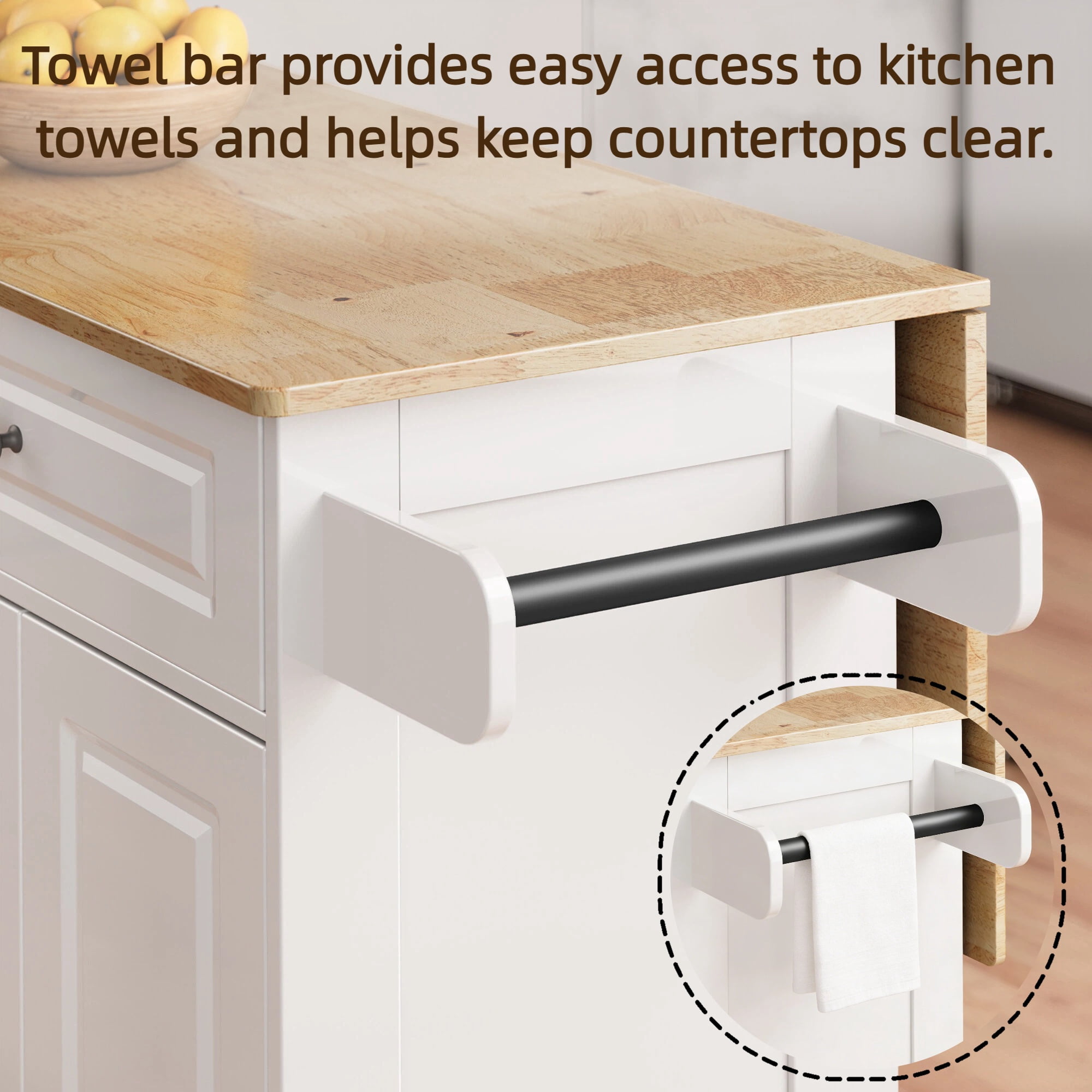 Lofka Kitchen Island, Rolling Kitchen Carts with Wheels & 52" Folding Drop Leaf, Mobile Storage Cabinet with 2 Drawers for Dining room, White