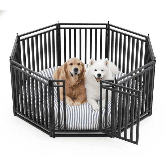 SPZONE 32" Portable Metal Dog Pen, 8 Panels for Outdoor Yard or RV Camping, Black/Silver