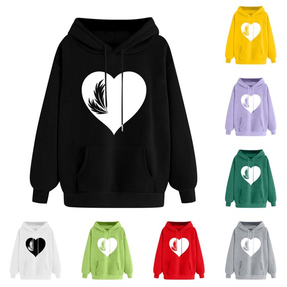 Comfy Hoodies Fall Outfits Fashion Pullover Sweaters Casual Winter Clothes Women's Print Winter Hoodie Pullover Long Sleeved Comfortable Sweatshirt Green L